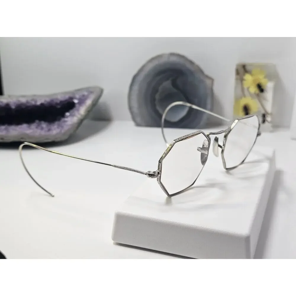 Art Deco Cortland White Gold Filled Octagon Framed Glasses - 10K White Gold Pads